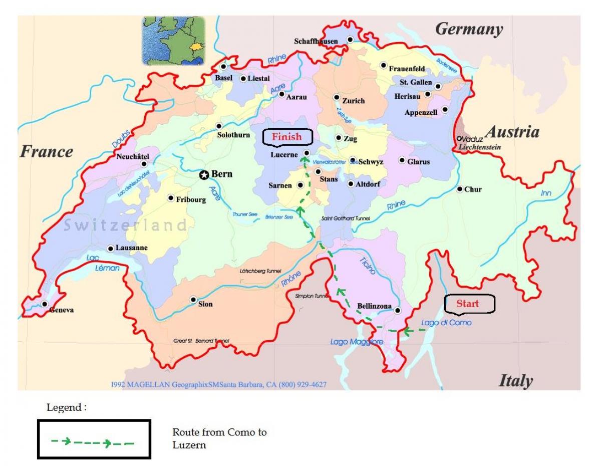 מפת רחובות של לוצרן שוויץ