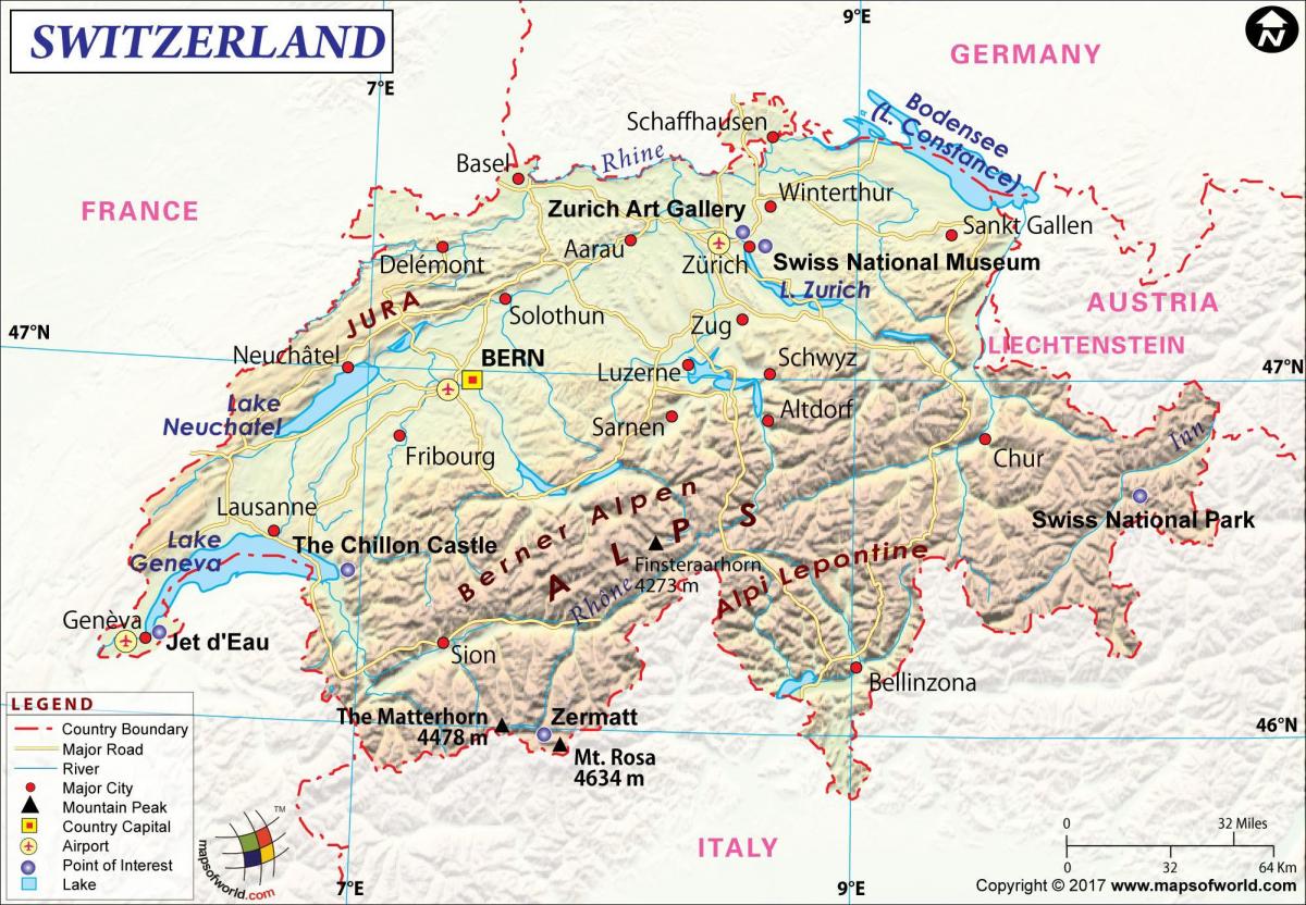 מפה של שדות תעופה בשוויץ
